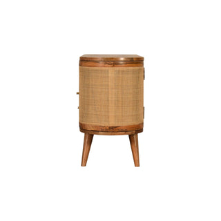 Canna Media Unit Natural Oak Mango Wood Rounded Cane Woven Cabinet Doors with Nordic Tapered Legs