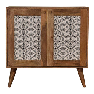 Kenzo Display Cabinet Screen-Printed Sashiko Geometric Natural Oak Twin-Door