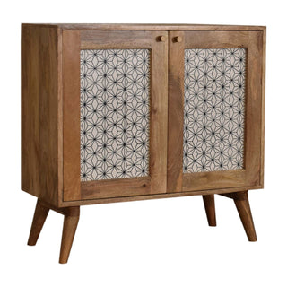 Kenzo Display Cabinet Screen-Printed Sashiko Geometric Natural Oak Twin-Door