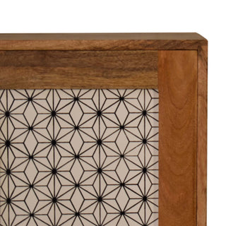 Kenzo Display Cabinet Screen-Printed Sashiko Geometric Natural Oak Twin-Door