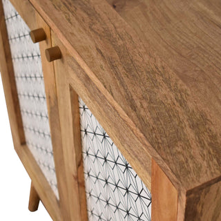 Kenzo Display Cabinet Screen-Printed Sashiko Geometric Natural Oak Twin-Door