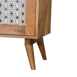Kenzo Display Cabinet Screen-Printed Sashiko Geometric Natural Oak Twin-Door