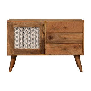 Hana Sideboard Cabinet Screen-Printed Sashiko Door Three-Drawer Natural Oak