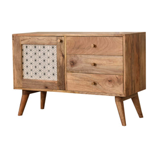 Hana Sideboard Cabinet Screen-Printed Sashiko Door Three-Drawer Natural Oak