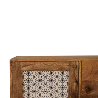 Hana Sideboard Cabinet Screen-Printed Sashiko Door Three-Drawer Natural Oak