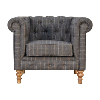 Winston Armchair Pewter Tweed Chesterfield Buttoned Turned Leg