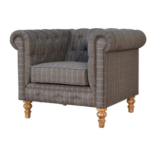Winston Armchair Pewter Tweed Chesterfield Buttoned Turned Leg