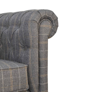 Winston Armchair Pewter Tweed Chesterfield Buttoned Turned Leg