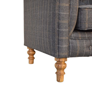 Winston Armchair Pewter Tweed Chesterfield Buttoned Turned Leg