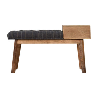 Greyson Hallway Bench Pewter Tweed Button Tufted Single Drawer Brass Knob Oak Legs