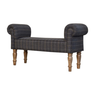 Sterling Bedroom Bench Pewter Tweed Scroll Arms Turned Natural Oak Legs