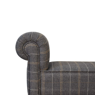 Sterling Bedroom Bench Pewter Tweed Scroll Arms Turned Natural Oak Legs