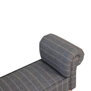 Sterling Bedroom Bench Pewter Tweed Scroll Arms Turned Natural Oak Legs