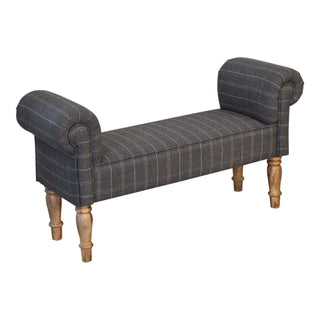 Sterling Bedroom Bench Pewter Tweed Scroll Arms Turned Natural Oak Legs