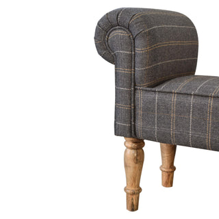 Sterling Bedroom Bench Pewter Tweed Scroll Arms Turned Natural Oak Legs