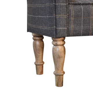 Sterling Bedroom Bench Pewter Tweed Scroll Arms Turned Natural Oak Legs