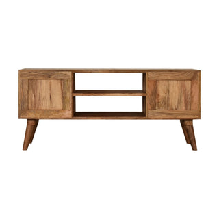 Zara Media Unit Oak Mango Wood Black & White Geometric Door Panels with Nordic Legs
