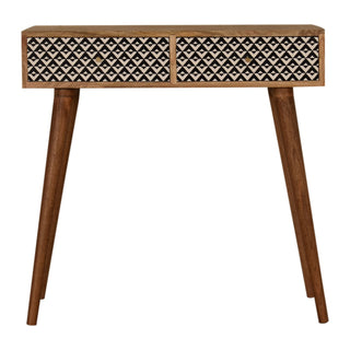Mira Slim Console Table with Drawers Diamond Screen Print Nordic Legs Oak Mango Wood