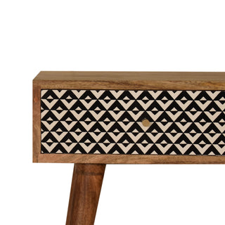 Mira Slim Console Table with Drawers Diamond Screen Print Nordic Legs Oak Mango Wood