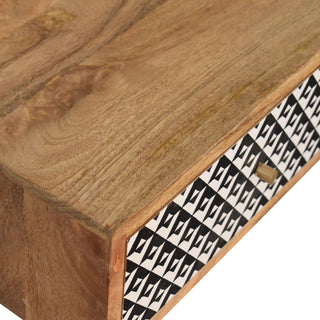 Mira Slim Console Table with Drawers Diamond Screen Print Nordic Legs Oak Mango Wood
