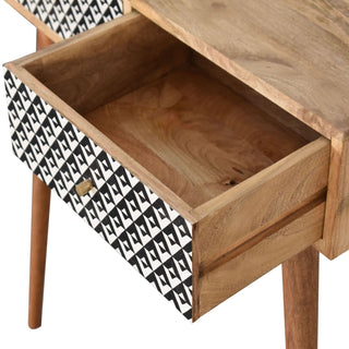 Mira Slim Console Table with Drawers Diamond Screen Print Nordic Legs Oak Mango Wood