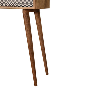 Mira Slim Console Table with Drawers Diamond Screen Print Nordic Legs Oak Mango Wood