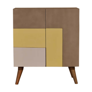 Saffron Sideboard Cabinet Three-Tone Mustard L-Pattern Hand-Painted With Drawers