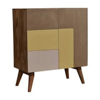 Saffron Sideboard Cabinet Three-Tone Mustard L-Pattern Hand-Painted With Drawers