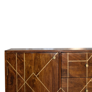 Gilded Sideboard Cabinet with Gold Diamond Inlay Doors and Brass Tapered Legs