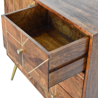 Gilded Sideboard Cabinet with Gold Diamond Inlay Doors and Brass Tapered Legs
