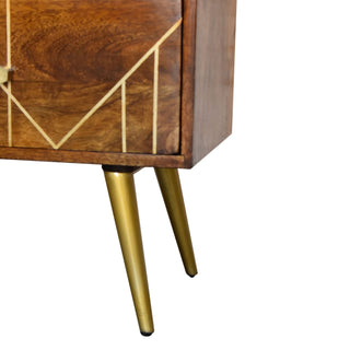 Gilded Sideboard Cabinet with Gold Diamond Inlay Doors and Brass Tapered Legs