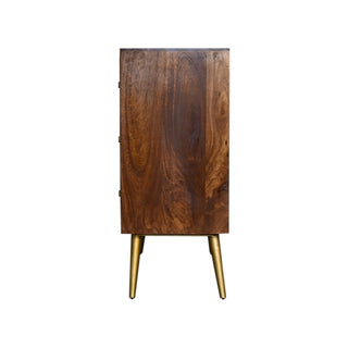 Gilded Sideboard Cabinet with Gold Diamond Inlay Doors and Brass Tapered Legs