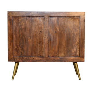 Gilded Sideboard Cabinet with Gold Diamond Inlay Doors and Brass Tapered Legs