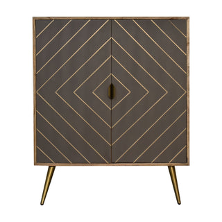 Zenith Drinks Cabinet Cement Grey Brass Diamond Inlay Bar Interior Metal Legs