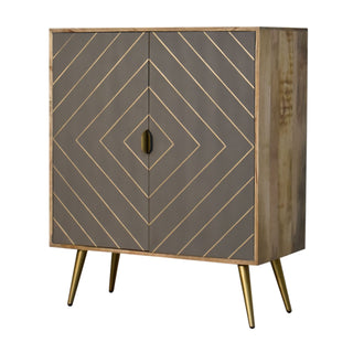 Zenith Drinks Cabinet Cement Grey Brass Diamond Inlay Bar Interior Metal Legs
