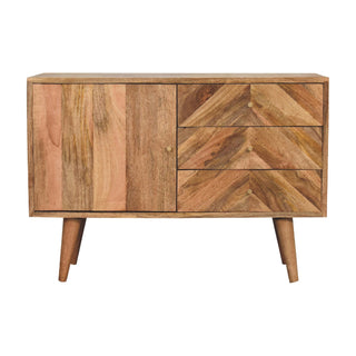 Chevron Small Sideboard with Herringbone Parquet Door and Nordic Tapered Legs