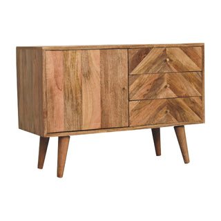 Chevron Small Sideboard with Herringbone Parquet Door and Nordic Tapered Legs