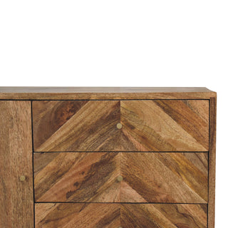 Chevron Small Sideboard with Herringbone Parquet Door and Nordic Tapered Legs