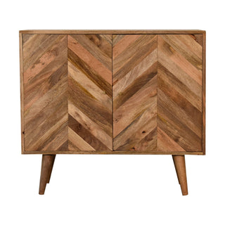 Chevron Sideboard Cabinet Parquet Chevron Inlay Twin-Door Natural Reclaimed Mango
