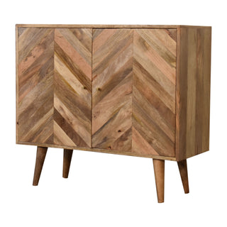 Chevron Sideboard Cabinet Parquet Chevron Inlay Twin-Door Natural Reclaimed Mango