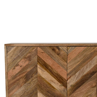 Chevron Sideboard Cabinet Parquet Chevron Inlay Twin-Door Natural Reclaimed Mango