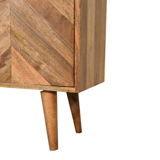 Chevron Sideboard Cabinet Parquet Chevron Inlay Twin-Door Natural Reclaimed Mango