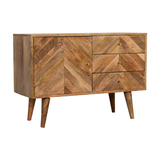 Marquetry Small Sideboard with Chevron Parquet Drawer Fronts and Nordic Tapered Legs