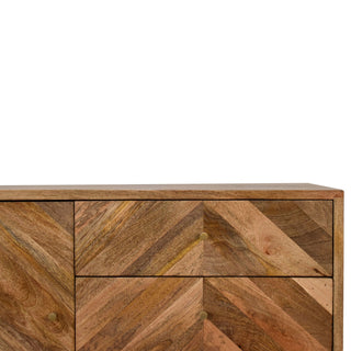 Marquetry Small Sideboard with Chevron Parquet Drawer Fronts and Nordic Tapered Legs