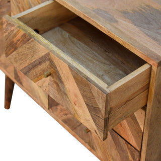 Marquetry Small Sideboard with Chevron Parquet Drawer Fronts and Nordic Tapered Legs