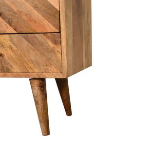 Marquetry Small Sideboard with Chevron Parquet Drawer Fronts and Nordic Tapered Legs