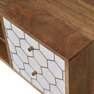 Honeycomb Media Unit Oak Mango Wood White Hand-Painted Brass Hexagonal Inlay Drawers Nordic Legs