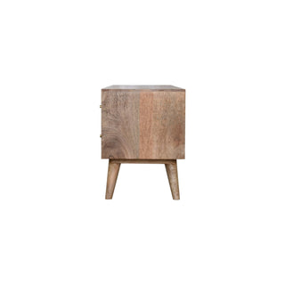 Alux Media Unit Oak Mango Wood Brass Sheet & Faux Marble Geometric Inlay Doors with Nordic Legs