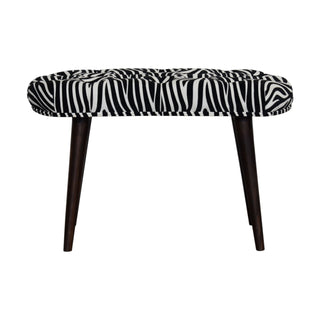 Sable Upholstered Bench Zebra Print Velvet Deep Button Tufted Oval Seat