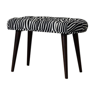 Sable Upholstered Bench Zebra Print Velvet Deep Button Tufted Oval Seat